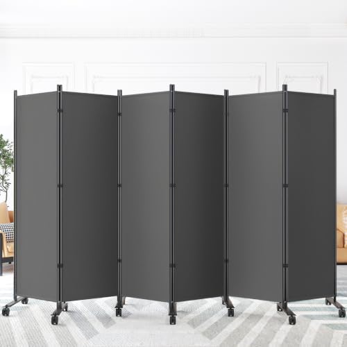 SUNALLY Room Divider Privacy Screens, 6 Panels Dividers with Wheels, Grey by SUNALLY