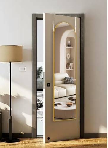 DMWOODFL Arched Over The Door Mirror 50x16 Full Length Hanging Mirror with Adjustable Height, Space-Saving, Shatterproof Tempered Glass & Aluminum Alloy Frame for Bedroom, Dorm, Entryway, Gold - Image 6
