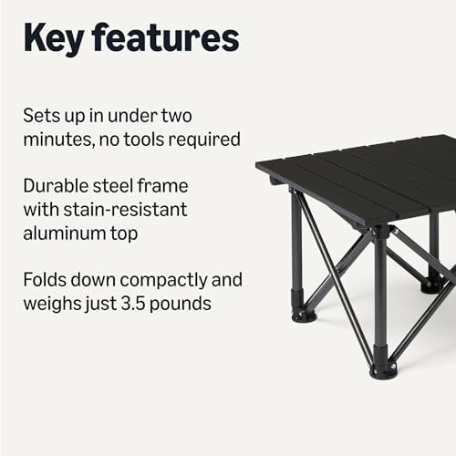 Amazon Basics Folding Camping Table, Made of Alloy Steel and Aluminum, Small, 15.7 x 16.1 x 11 Inches, 4.4 lbs, Black - Image 3