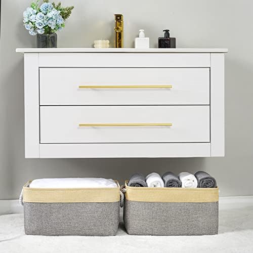 TheWarmHome Storage Basket - 15.7L×11.8W×8.3H 1 Pack Large Baskets for Organizing Shelves, Storage Bins for Clothes Book Shelf Home Fabric Storage Cubes (Gold and Grey) - Image 3