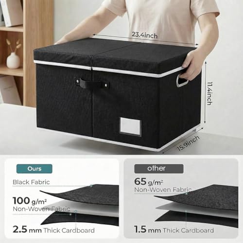 PRANDOM Storage Boxes with Lids [3-Pack] Fabric Collapsible Storage Bins Organizer Containers Baskets Cube with Cover for Home Bedroom Closet Office Nursery Black（23.4X15.9X11.5 - Image 2