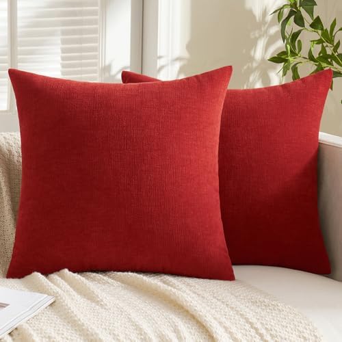 MIULEE Red Chenille Couch Euro Throw Pillow Covers, 22x22 - Image 6