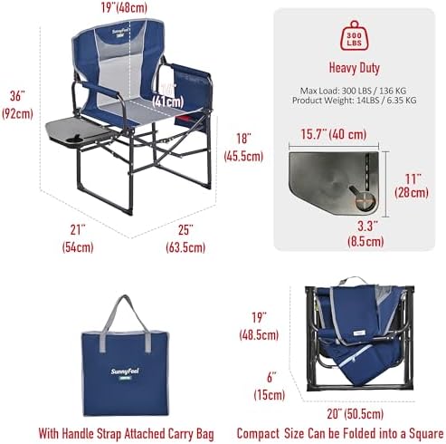 SUNNYFEEL Oversized Camping Chair Portable Directors Chairs with Side Table - Image 3
