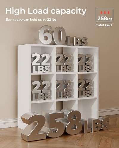 GTPLAYER 9-Cube Storage Organizer, Fits 11" Bins, Vertical or Horizontal Use, Opening Bookshelf, Partial Back Panels, Design Bookcase, for Closet, Bedroom, White - Image 5