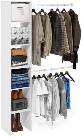 Furinno FANO Closet Organizers and Storage, 5-Tier Closet Storage Organizer with 2 Hanging Bars, Wardrobe Closet Shelf Towers, Adjustable Shelves, for Wardrobe, Bedroom, Living Room, White by Furinno-FitsYourSpaceFitsYourBudget