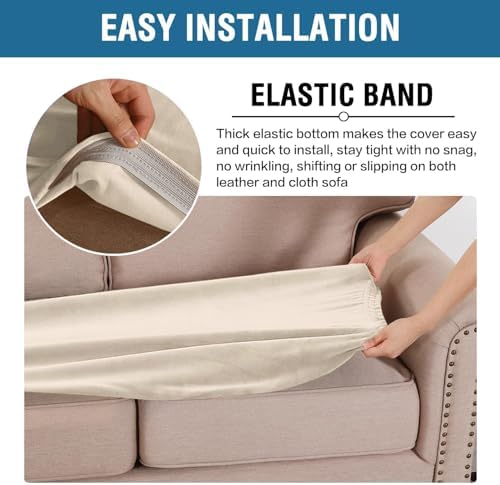 H.VERSAILTEX Velvet Stretch Individual Cushion Cover Plush Cushion Slipcover for Loveseat Sofa Furniture Protector Seat Cushion Sofa Cover (1 Piece Loveseat Cushion Cover, Cream) - Image 5