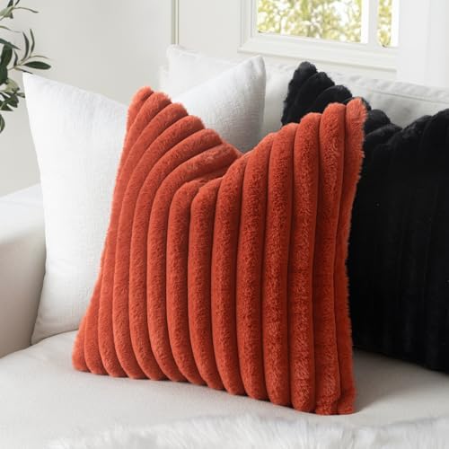 MIULEE Fall Faux Fur Decorative Throw Pillow Covers 18x18 Set of 2 Rust - Image 5