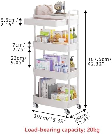 Calmootey 4-Tier Utility Cart with Drawer & Wheels, Storage for Home,Office - Image 5