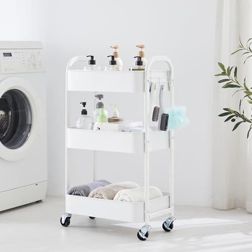 MAX Houser 3-Tier Rolling Utility Cart with Caster Wheels,Easy Assembly, for Kitchen, Bathroom (White) (Pack of 3) - Image 2