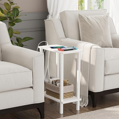 TUTOTAK Narrow Side Table Set of 2, Small End Table with Charging Station - Image 2