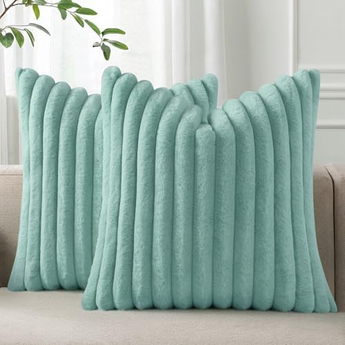 Pallene Faux Fur Decorative Throw Pillow Covers 16x16 Set of 2, Aqua by PALLENE