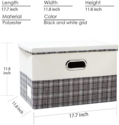 PRANDOM Large Collapsible Storage Bins with Lids [3-Pack] Fabric Foldable Storage Boxes Organizer Containers Baskets Cube with Cover for Home Bedroom Closet Office Gray plaid & Cream(17.7x11.8x11.8) - Image 3