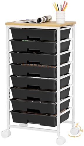 Homde Rolling Storage Drawer Cart: 8-Drawer Sort to Clear Desk & Dresser Clutter - Anti-Fall Smooth Glide Prevents Spill-Out During Daily Grab - Lockable Wheels Keep It Steady by Homde