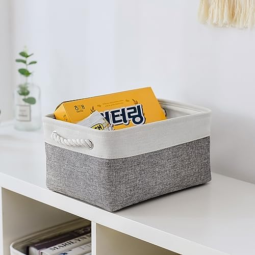 TheWarmHome Storage Bins for Shelves - 13.8L×9.8W×6.7H inch 3 Pack Medium Collapsible Storage Baskets for Organizing | Fabric Storage Cubes for Linen Closet Toy Home (White&Grey) - Image 6