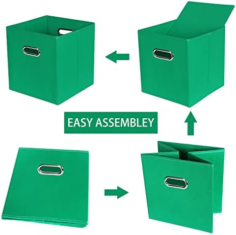 Fabric Cloth Storage Bins,Fabric Cube Bins Organizer with Dual Handles Foldable Cube Storage Baskets for Home Bedroom Storage,Set of 3,(Green) - Image 6