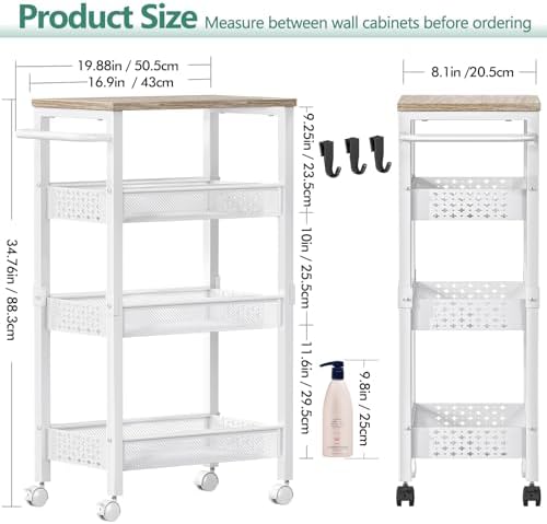 Vivihomety 4-Tier Laundry Utility Rolling Storage Cart with Wheels, Metal - Image 4