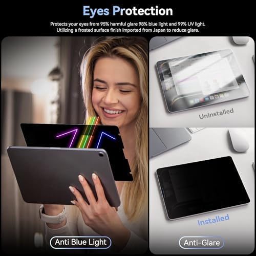 Privacy Screen Protector for iPad Air 5th&Air 4th (10.9 In)/ iPad Pro 11 (2022/21/20/18), Anti Glare Blue Light Spy Filter Private, High Sensitive Bubble-Free Easy Install Black Security Screen Shield - Image 3
