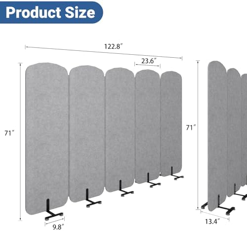 Natwind 5-Panel Portable Room Divider, 123'' x 71'' Office Partition,Grey - Image 3