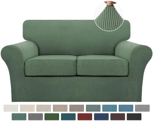 Turquoize 3 Piece Sofa Covers for 2 Cushion Couch Sofa Slipcover Soft Couch Cover for Dogs-Washable Sofa Furniture Covers with 2 Individual Cushion Covers, Jacquard Fabric (Loveseat, Loden Frost) by Turquoize