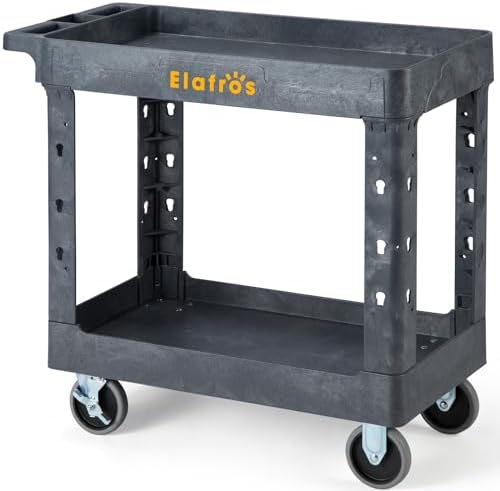 ELAFROS 2-Tier Heavy Duty Rolling Cart, 34 x 17 in, 2 Fixed 2 Swivel, Gray by ELAFROS