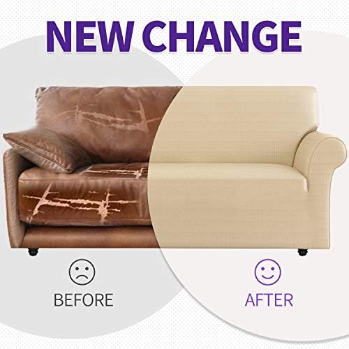 ZNSAYOTX Loveseat Covers High Stretchy Spandex Pet Friendly Sofa Slipcover 1 Piece Non Slip Couch Furniture Protection Covers (Beige, Loveseat) - Image 5