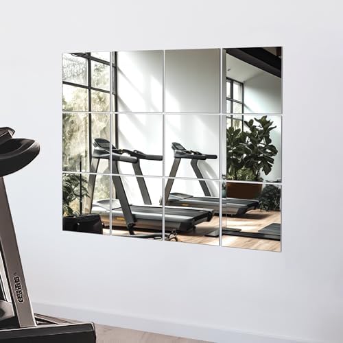 TRAHOME Home Gym Mirror Tiles for Wall, 12"x12"x12PCS Full Length Mirror by TRAHOME