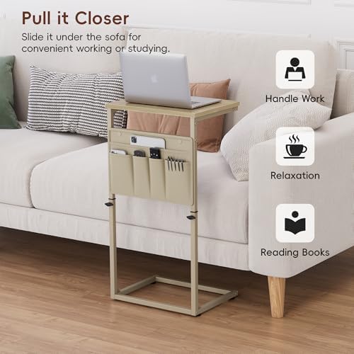 Vagusicc C Shaped End Table, 32'' Tall Side Table for Couch, Adjustable Height Small Couch Side Table for Small Spaces, End Table Slide Under Sofa Table TV Tray Table Arm Table for Living Room - Image 7