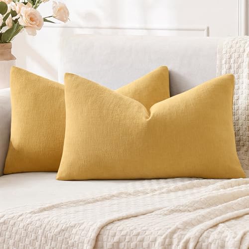 MIULEE Gold Chenille Couch Lumbar Throw Pillow Covers, 12x20 by MIULEE