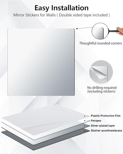 Unbreakable Mirror Tiles Self Adhesive,Toddler Mirror for Classroom Decor, Peel and Stick On Small Mirrors for Wall Decor,Shatterproof Plastic Mirrors Stickers for Kids Decorative -8PCS 7.8”x7.8” - Image 7
