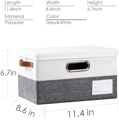 PRANDOM Storage Bins with Lids [3-Pack] Linen Fabric Foldable Storage Boxes Organizer Containers Baskets Cube with Cover for Bedroom Closet Office Grey&White（11.4X8.6X6.7 - Image 2