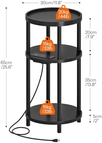 HOOBRO Set of 2 Small Round Side Tables with Charging Station, 3-Tier Round Bamboo End Tables, Easy Assembly, for Living Room, Bedroom, Apartment, Black BB152UBZP201 - Image 3