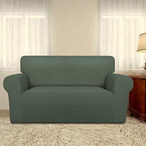 PureFit Stretch Loveseat Covers Fleece Couch Covers for Sofa Grayish Green - Image 2