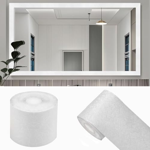 10M White Mirror Border Peel and Stick, Bathroom Wallpaper Border Tape by Avinyl