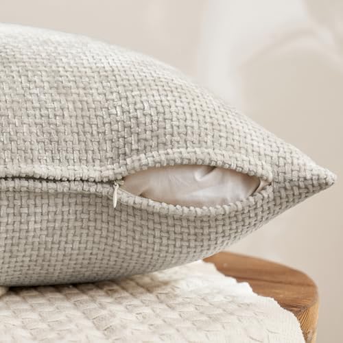 MIULEE Soft Decorative Chenille Pillow Covers Cream Grey 16x16 Pack of 4 - Image 3