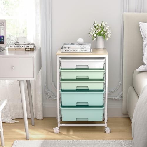 SYKIARIOL Rolling Cart with Drawers,5 Drawers Storage Cart,Light Green - Image 2