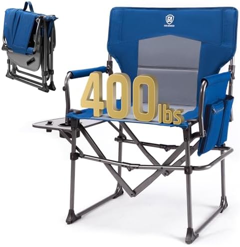 EVER ADVANCED Camping Directors' Chair with Side Table, Portable Folding with Compact Size, Heavy Duty Lawn Chair with Pocket for Camping, Lawn, Sports and Fishing, 400lbs, Blue by EVERADVANCED