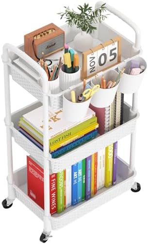 MOYIPIN 3-Tier Plastic Rolling Utility Cart with Handle,White by MOYIPIN