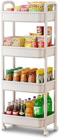 JOYZAN 4 Tier Rolling Carts with Wheels, Utility Cart with Handle and Locking Caster, Storage Cart for Kitchen, Office, Bedroom, Suitable for Diaper, Art Tools, Snack, Craft Storage Cabinet, White by MakeYourHomeOrganizedTidy