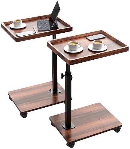 C Table End Table Adjustable Height, 360°Swivel TV Tray Table for Small Spaces, Couch Tables That slide under, C Shaped Side Tables living room and bedroom for Sofa, Bed,Chair, Snack (2, Walnut Brown) by Unknown