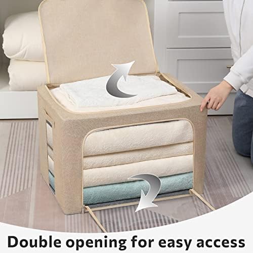 FHSQX 2 Pack Clothes Storage Bins with Metal Frame, Beige, 15.7x11.8x11.7 Inch - Image 2