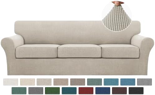 Turquoize 4 Piece Sofa Covers for 3 Cushion Couch Sofa Slipcover Soft Couch Cover for Dogs-Washable Sofa Furniture Covers with 3 Individual Large Cushion Covers (XL Sofa, Island Fossi) by Turquoize