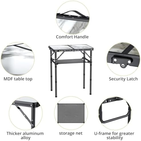 Anbte Folding Camping Table with Storage Net, 3 Adjustable Height Max 28" - Image 5