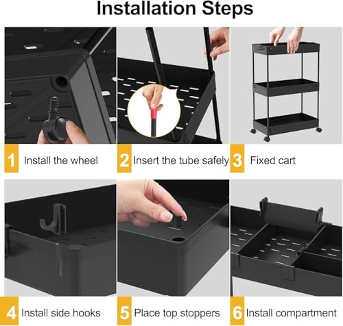 SPACELEAD 2-piece Set Slim Storage Cart 3 Tier,Bathroom Organizer Rolling Utility,Mobile Shelving Unit Slide Out for Office, Kitchen, Laundry Room & Narrow Places - Image 6