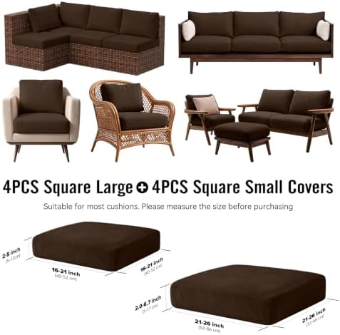 8Pcs Outdoor Cushion Covers, Stretch Patio Furniture Couch Chair Slipcovers - Image 2