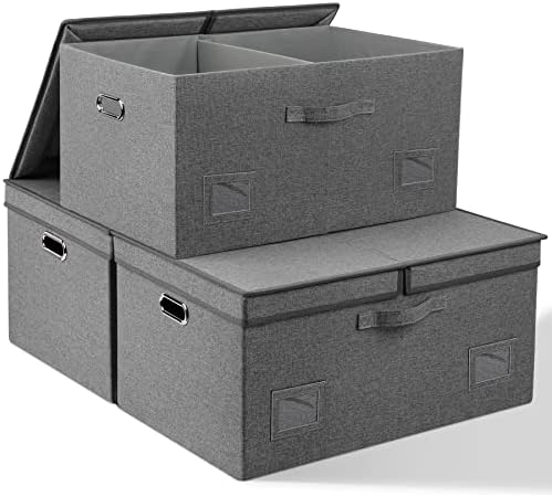 Graciadeco 75 Quarts Extra Large Decorative Storage Bins with Lids, 3 Packs Gray Collapsible Storage Bins with Lids, Stackable Storage Bins Decorative Box Storage With Lid Extra Large by GraciadecoStorage