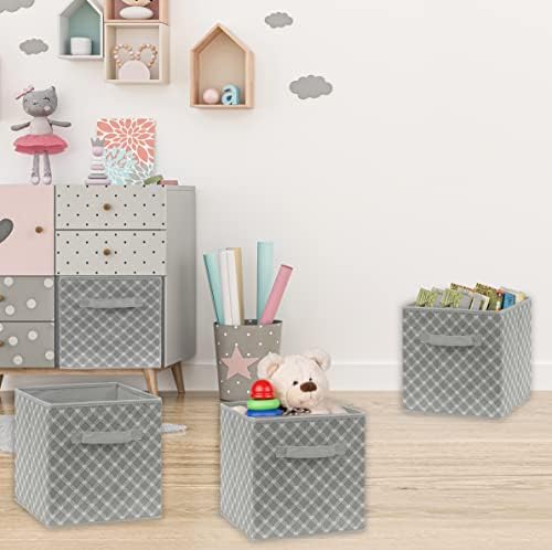 Simple Houseware 11-Inch Foldable Cube Storage Bins, Geometric Gray, 6-Pack - Image 3