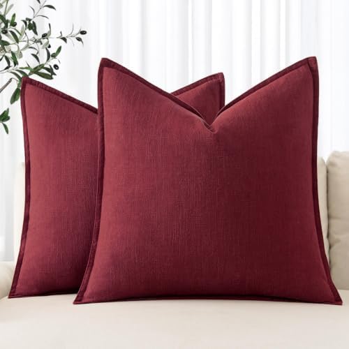 MIULEE Decorative Linen Pillow Covers 22x22 Inch Burgundy Red by MIULEE