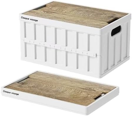 3 Pack 50L Mix Color Random Collapsible Storage Crate with Wooden Lid, Stackable Foldable Bin with Handles - Image 3