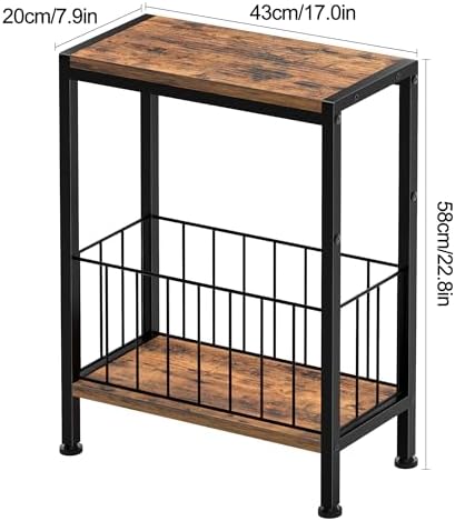 Narrow Side Table, Skinny End Tables with Magazine Holder, Small Sofa Table for Small Spaces, Space-Saving Design, Slim Nightstand Bedside Table for Living Room, Bedroom, Office, Rustic Brown - Image 3