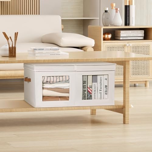Univivi Large Fabric Storage Bins with Lids for Clothes 1 Pack, Beige - Image 6